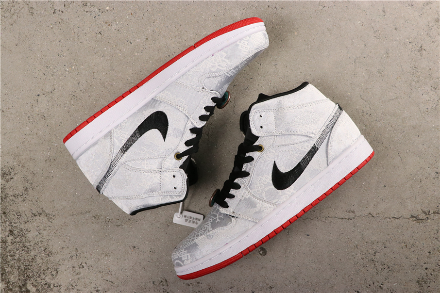 CLOT x Air Jordan 1 Mid Fearless White Silver Black Shoes